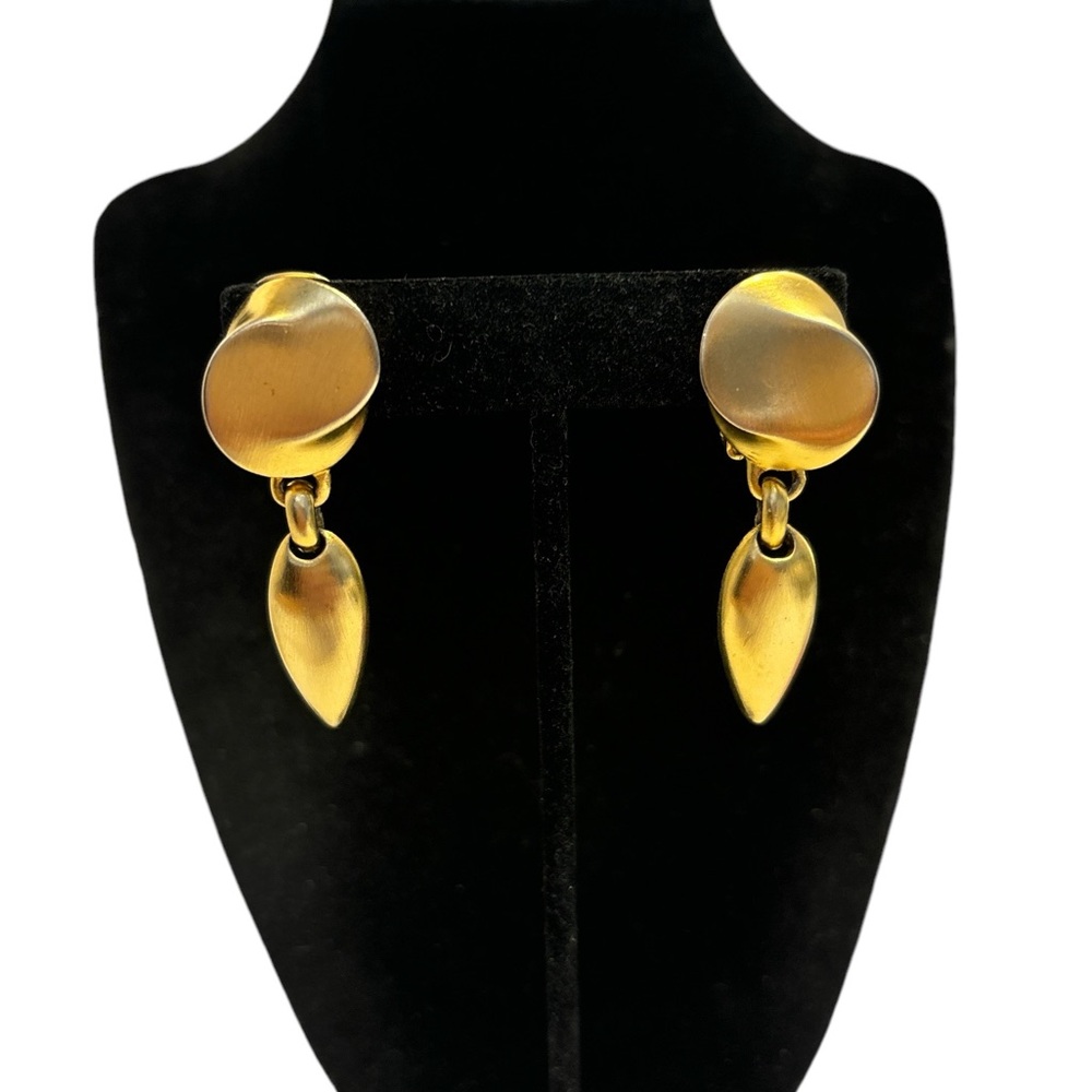 Vintage Clara Studio INC Brushed Gold Tone Clip Earrings 2”